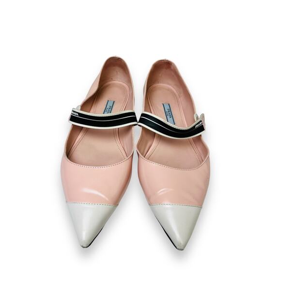 PRADA Pink Patent Leather Cap Toe Pointed Strap Closure Mary Jane Flats 37.5 - Picture 4 of 9